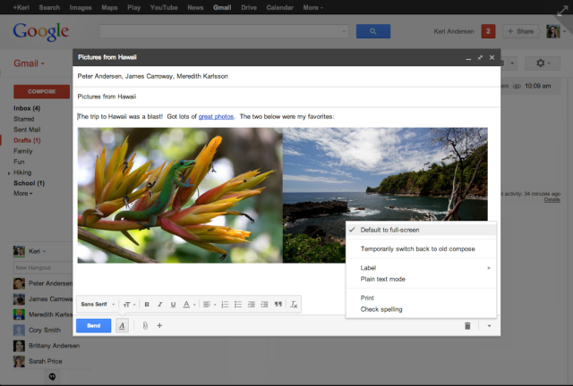 Google offers new, optional full-screen Gmail compose screen