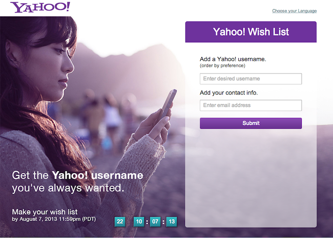 Yahoo Launches Wish List to Reserve Usernames Up for Grabs