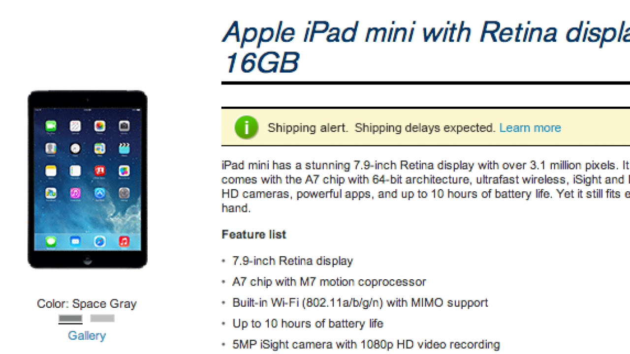 Wireless Carriers Just Don't Have Enough iPad mini with Retina Stock