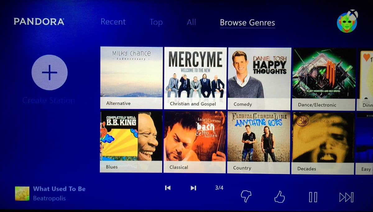 Pandora Now Playing on Xbox One