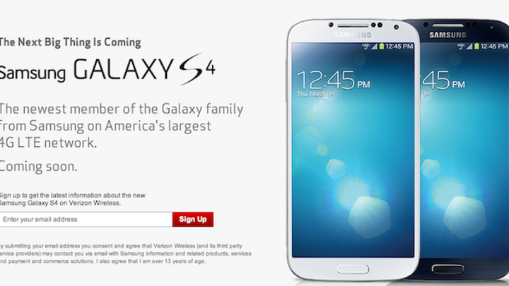Verizon Launches Samsung Galaxy S4 Landing Page
