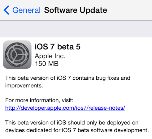 Apple Releases iOS 7 Beta 5 to Developers