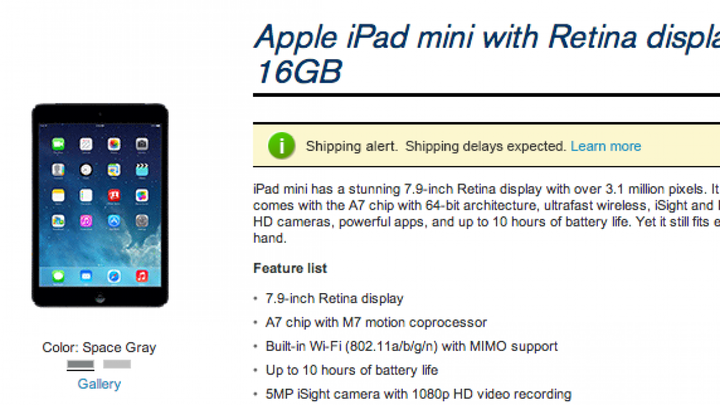 Wireless Carriers Just Don't Have Enough iPad mini with Retina Stock