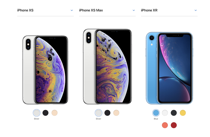 Here's the pricing and color options for the iPhone XS, XS Max, and XR