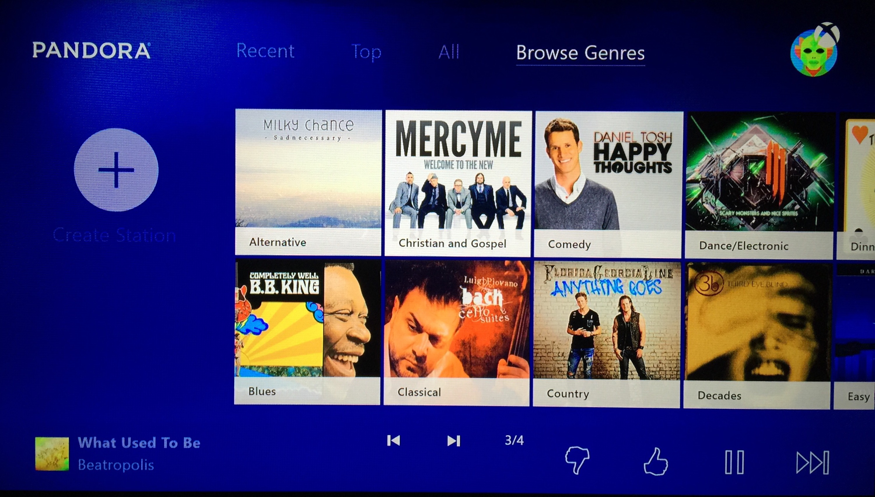Pandora Now Playing on Xbox One