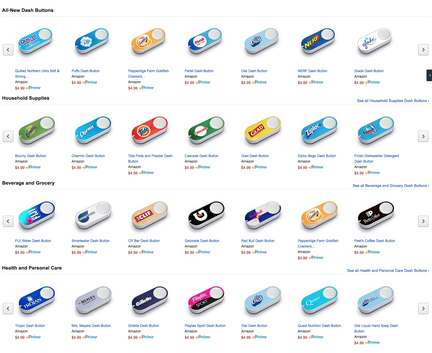 A sample of the Amazon Dash Button selection.