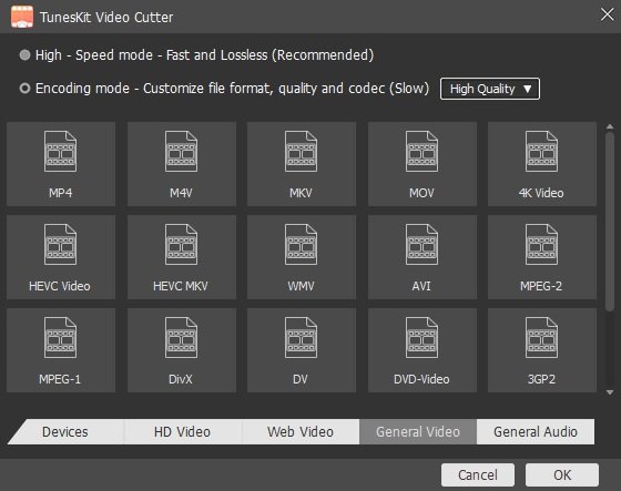 Tuneskit Video Cutter Output feature